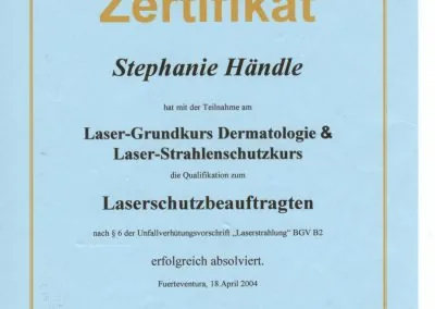 Laserschutz-Zertifikat von Stephanie Heiliger